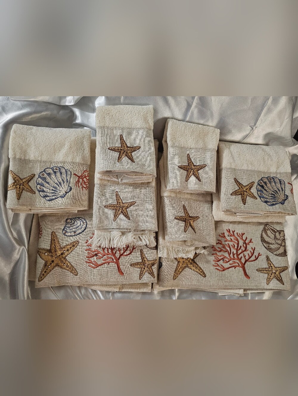 Avanti Sea Treasure Ivory Embroidered Embellished 8 Pc Towel Set Coastal